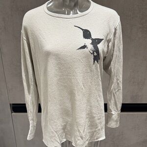 Freecity Beige Long Sleeve Top with Bird Graphic
